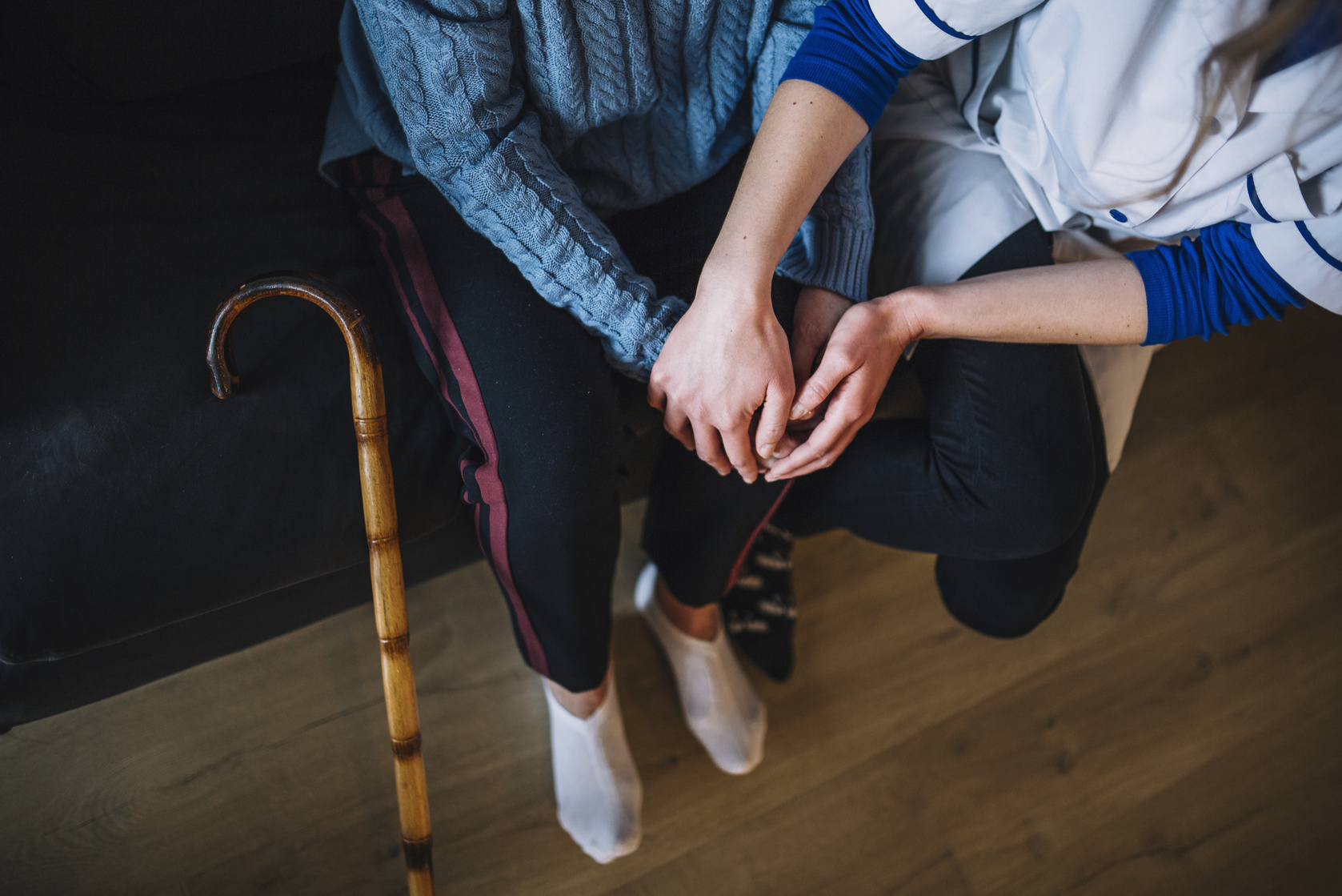 Retirement Home Concept with Nurse Woman Holding Hands. High Quality and Resolution Beautiful Photo Concept